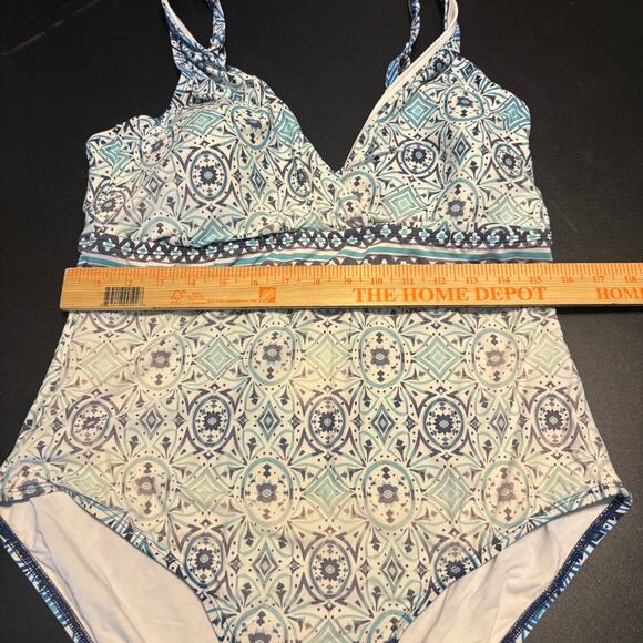 Jantzen Swimsuit One Piece Pantheon Blue White Geometric Size 16 - Picture 3 of 5